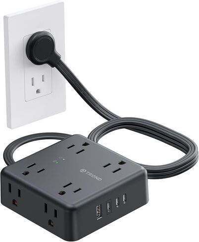 TROND Surge Protector Power Strip, 5FT Flat Plug Extension Cord with 8 Outlets & 4 USB Ports (3 USB C), 1625W, Wall Mount Outlet Extender for Home Office Dorm Room Essentials, White in Saudi Arabia