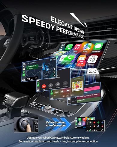 محول CarPlay اللاسلكي لأجهزة Apple iPhone وAndroid Auto، 2026 ترقية التوصيل والتشغيل 2 في 1 يحول السلكية إلى محول تشغيل السيارة اللاسلكي، اتصال تلقائي سريع، حجم صغير مع iPhone iOS 10+ in Kuwait