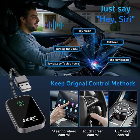 محول Acer Gadget CarPlay اللاسلكي لأجهزة Apple - محول iPhone اللاسلكي Apple CarPlay اللاسلكي ترقية CarPlay السلكية إلى اللاسلكية لمكالمات ورسائل التنقل بالموسيقى بسلاسة in Saudi Arabia