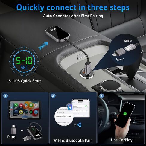محول Acer Gadget CarPlay اللاسلكي لأجهزة Apple - محول iPhone اللاسلكي Apple CarPlay اللاسلكي ترقية CarPlay السلكية إلى اللاسلكية لمكالمات ورسائل التنقل بالموسيقى بسلاسة in Saudi Arabia