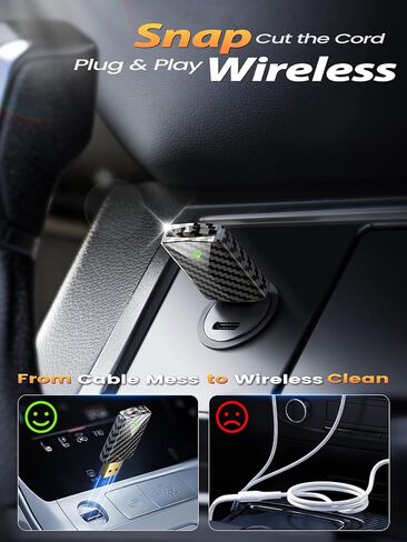 محول CarPlay اللاسلكي الصغير للغاية لأجهزة Apple iPhone - التوصيل والتشغيل، بدون كمون، يحول السلكية إلى دونجل تشغيل السيارة اللاسلكية، سريع الثبات للسيارات 2016+ مع Apple CarPlay Carbon in Kuwait