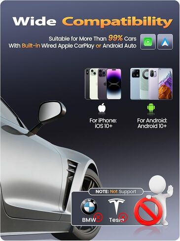 محول CarPlay اللاسلكي الصغير للغاية لأجهزة Apple iPhone - التوصيل والتشغيل، بدون كمون، يحول السلكية إلى دونجل تشغيل السيارة اللاسلكية، سريع الثبات للسيارات 2016+ مع Apple CarPlay Carbon in Kuwait