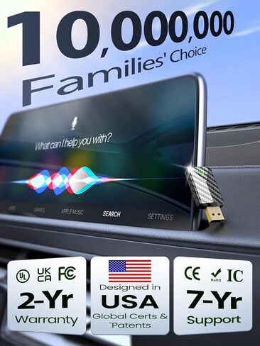 محول CarPlay اللاسلكي الصغير للغاية لأجهزة Apple iPhone - التوصيل والتشغيل، بدون كمون، يحول السلكية إلى دونجل تشغيل السيارة اللاسلكية، سريع الثبات للسيارات 2016+ مع Apple CarPlay Carbon in Kuwait