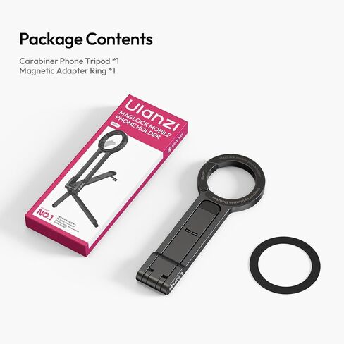 ULANZI MA57 Magnetic Phone Tripod for iPhone - Portable Mini Tripod for MagSafe Pocket Cell Phone Stand, Strong Magnet Quick Mount Foldable Hook Compatible with iPhone 17 16 15 14 13 12 Series, Black in Saudi Arabia
