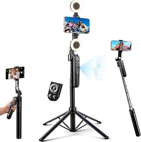 Auto Face Tracking Selfie Stick Tripod for iPhone with Light 360° Rotation That Follows Your Movement 70.9" Camera Tripod Stand with Remote for Content Creator Vlog Live Stream Video Recording in Saudi Arabia