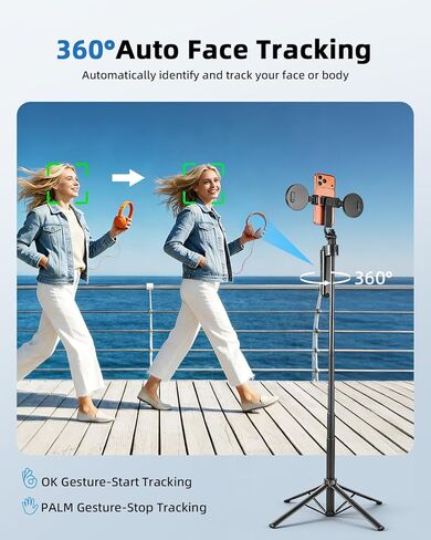 Auto Face Tracking Selfie Stick Tripod for iPhone with Light 360° Rotation That Follows Your Movement 70.9" Camera Tripod Stand with Remote for Content Creator Vlog Live Stream Video Recording in Saudi Arabia