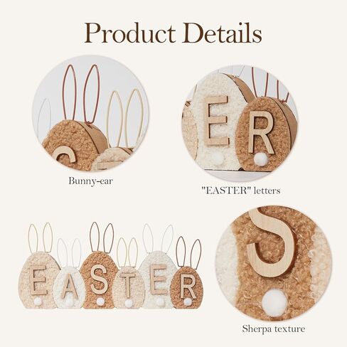 DN DECONATION Easter Decor Sign，Wooden Egg-Shaped Bunny Tabletop Decor with Sherpa Cover， Rustic Farmhouse Centerpiece for Table Mantel Shelf Home Office Spring Decorations in Saudi Arabia