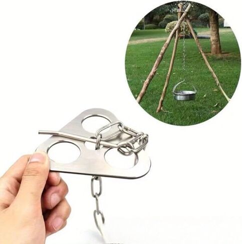 1pc Adjustable Stainless Steel Hanging Pot Stand for Outdoor Cooking, Foldable and Lightweight, Ideal for Camping and Picnics in Saudi Arabia