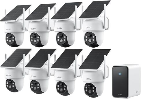 aosu D1 Classic 8-Cam نظام أمان لاسلكي خارجي، يعمل بالطاقة الشمسية، رؤية ليلية كاملة الألوان 3K، 360 درجة PTZ، تتبع الذكاء الاصطناعي الذكي، 32 جيجابايت محلي (حتى 16 تيرابايت)، تحكم في تطبيق واحد، لا يلزم الاشتراك in Saudi Arabia