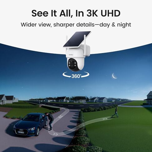 aosu D1 Classic 8-Cam نظام أمان لاسلكي خارجي، يعمل بالطاقة الشمسية، رؤية ليلية كاملة الألوان 3K، 360 درجة PTZ، تتبع الذكاء الاصطناعي الذكي، 32 جيجابايت محلي (حتى 16 تيرابايت)، تحكم في تطبيق واحد، لا يلزم الاشتراك in Saudi Arabia