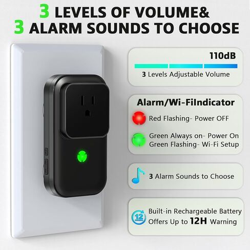 Power Failure Alarm WiFi, Freezer Power Outage Alarm with App Notifications & Loud 110dB & 3 Sirens, Smart Home Power Monitoring for GFCI Trips, Refrigerator, Sump Pumps, Aquarium in Saudi Arabia