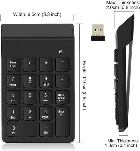 Wireless Number Pad, Numeric Keypad Numpad Keyboard 10 Key USB Keypad Office Accounting Essentials Desktop Computer Laptops Accessories in Saudi Arabia