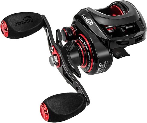 بكرة Jenseits Baitcasting 7.3:1 عالية السرعة Bass Baitcaster، إصدار Drag Clicker، بكرة صب منخفضة المستوى مع محامل 7+1، نظام فرامل مغناطيسي للسحب 17.6LB (اليد اليمنى) in Kuwait