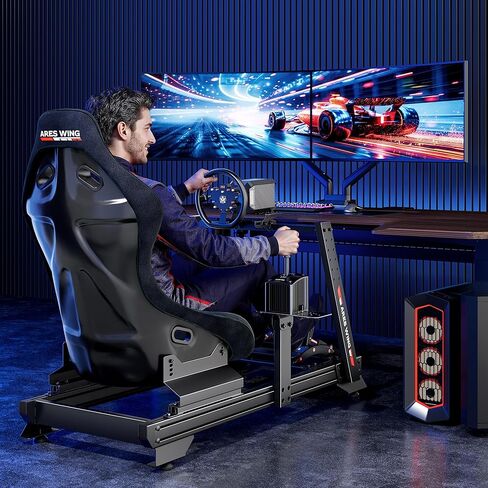 ARES WING Sim Racing Cockpit with Racing Seat, 8040 Aluminum Profile, Fully Adjustable, Compatible with Thrustmaster/Fanatec/Moza/Logitech (Wheel, Pedals and Shifter Not Included) in Saudi Arabia