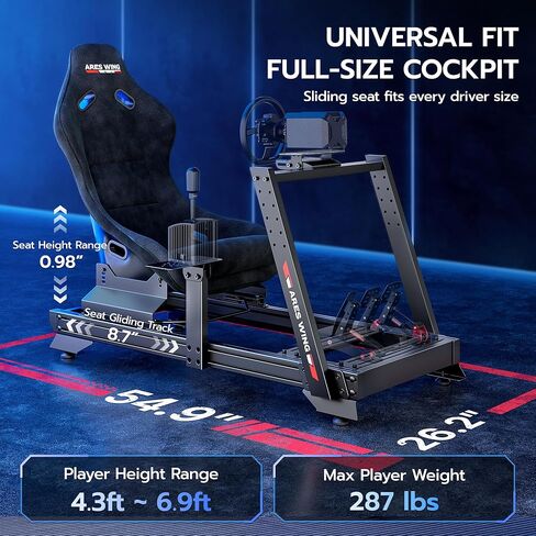 ARES WING Sim Racing Cockpit with Racing Seat, 8040 Aluminum Profile, Fully Adjustable, Compatible with Thrustmaster/Fanatec/Moza/Logitech (Wheel, Pedals and Shifter Not Included) in Saudi Arabia