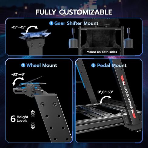 ARES WING Sim Racing Cockpit with Racing Seat, 8040 Aluminum Profile, Fully Adjustable, Compatible with Thrustmaster/Fanatec/Moza/Logitech (Wheel, Pedals and Shifter Not Included) in Saudi Arabia