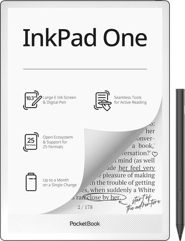 PocketBook InkPad One | 10.3" E Ink Screen and Stylus for Active Reading | Essential Tools for Note-Taking | Bluetooth & Text-to-Speech Support | SMARTlight | 25 formats Support | Aluminum Frame in Saudi Arabia