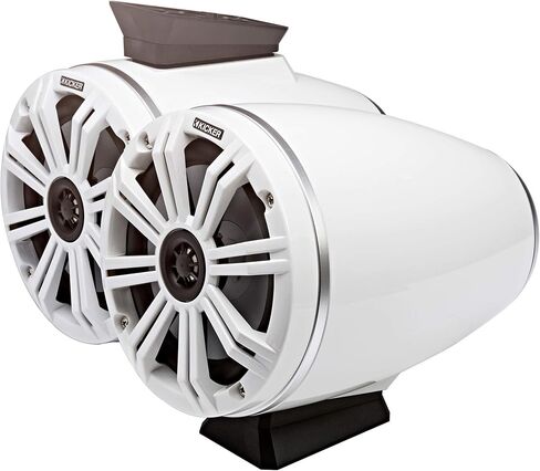 KICKER KMFC65W 6.5" Flat Mount Loaded Marine Wake Towers with 46KM654L Speakers - White Grills and Enclosures (Includes LED Remote) in Saudi Arabia
