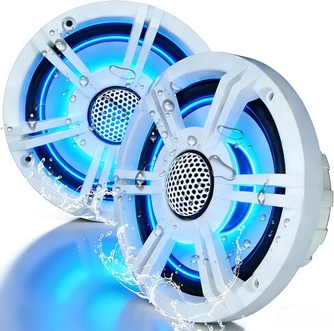 مكبرات صوت بحرية 6.5 بوصة بقدرة 800 وات، مكبرات صوت ستيريو IP-X6 مقاومة للماء مع مصابيح LED، صوت محوري ثنائي الاتجاه، مكبر صوت Y35، مقاوم للأشعة فوق البنفسجية ورذاذ الملح (زوج، أبيض) in Kuwait