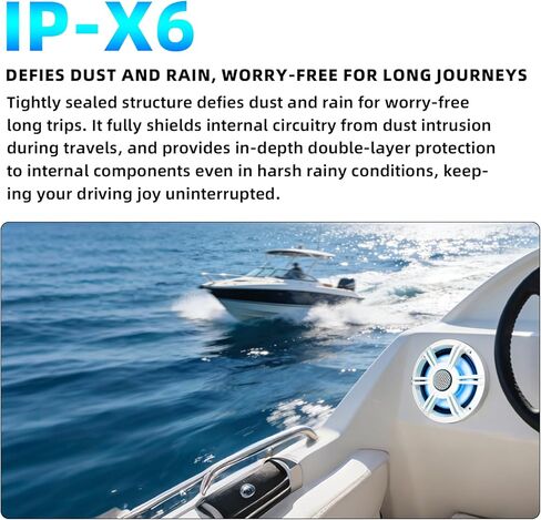 مكبرات صوت بحرية 6.5 بوصة بقدرة 800 وات، مكبرات صوت ستيريو IP-X6 مقاومة للماء مع مصابيح LED، صوت محوري ثنائي الاتجاه، مكبر صوت Y35، مقاوم للأشعة فوق البنفسجية ورذاذ الملح (زوج، أبيض) in Kuwait