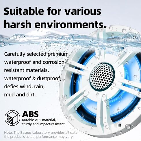 مكبرات صوت بحرية 6.5 بوصة بقدرة 800 وات، مكبرات صوت ستيريو IP-X6 مقاومة للماء مع مصابيح LED، صوت محوري ثنائي الاتجاه، مكبر صوت Y35، مقاوم للأشعة فوق البنفسجية ورذاذ الملح (زوج، أبيض) in Kuwait