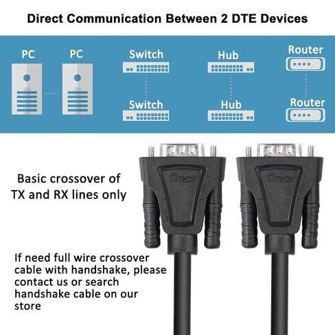 DTECH 5ft RS232 كابل تسلسلي ذكر إلى ذكر DB9 Null Modem Cord بسيط عبر TX RX خط 2 دبوس متقاطع بدون مصافحة لاتصالات بيانات الكمبيوتر (5 أقدام، أسود) in Kuwait