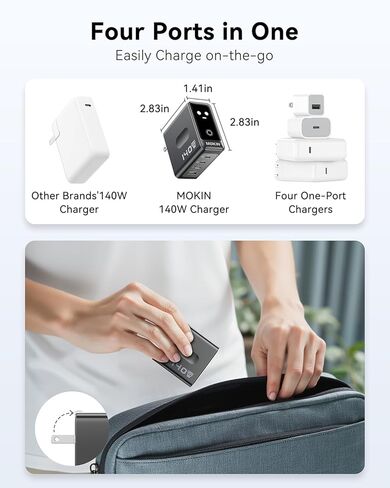 Laptop Charger, GaN 140W USB C Charger PD3.1 PPS 4-Port Multi-Device Fast Charging, USB C Power Adapter, Intuitive Touch Screen, for MacBook Pro/Air, iPhone 17/16 Series in Saudi Arabia