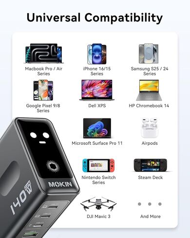 Laptop Charger, GaN 140W USB C Charger PD3.1 PPS 4-Port Multi-Device Fast Charging, USB C Power Adapter, Intuitive Touch Screen, for MacBook Pro/Air, iPhone 17/16 Series in Saudi Arabia