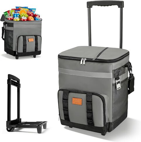 60-Cans Large Rolling Cooler Bag, Leakproof Insulated Soft Cooler Bag Ice Chest with Wheels Portable Wheeled Cooler, Collapsible Insulated Cooler Bag for Beach Camping Patio Travel Outdoor in Saudi Arabia