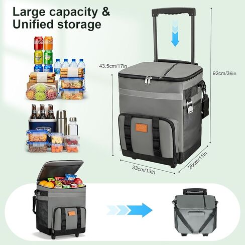 60-Cans Large Rolling Cooler Bag, Leakproof Insulated Soft Cooler Bag Ice Chest with Wheels Portable Wheeled Cooler, Collapsible Insulated Cooler Bag for Beach Camping Patio Travel Outdoor in Saudi Arabia