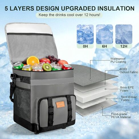 60-Cans Large Rolling Cooler Bag, Leakproof Insulated Soft Cooler Bag Ice Chest with Wheels Portable Wheeled Cooler, Collapsible Insulated Cooler Bag for Beach Camping Patio Travel Outdoor in Saudi Arabia