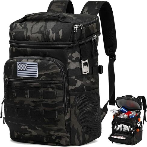 Tactical Insulated Cooler Backpack 40 Cans Double Deck Coolers Bag for Men Women Lightweight Leakproof Lunch Backpack with 2 Compartment Picnic Backpack for Work, Beach, Camping, Hiking in Saudi Arabia