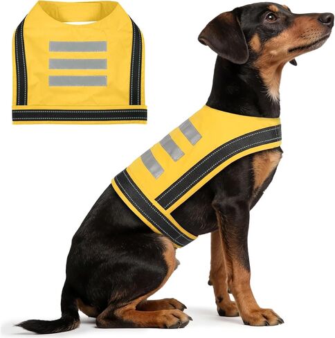 DENTRUN Dog Reflective Vest, High Visibility Safety Vest for Small Medium Large Dogs, Easy-On Adjustable Reflective Jacket for Outdoor Hunting Night Walking Jogging, Bright Yellow in Saudi Arabia