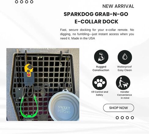 SparkDog GrabNGo E-Collar Dock Crate-Mounted Holder for E-Collar Remote & Strap, Clickers, Collars, Leashes Compatible with RuffLand Kennels, Durable K9 Accessory for Dogs, Made in USA (Black) in Saudi Arabia
