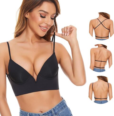 Low Back Bras-Seamless Deep-V Plunge Invisible Backless Bra-Lightly Lined Underwire Multiway Low Cut Bra Halter Bras in Saudi Arabia