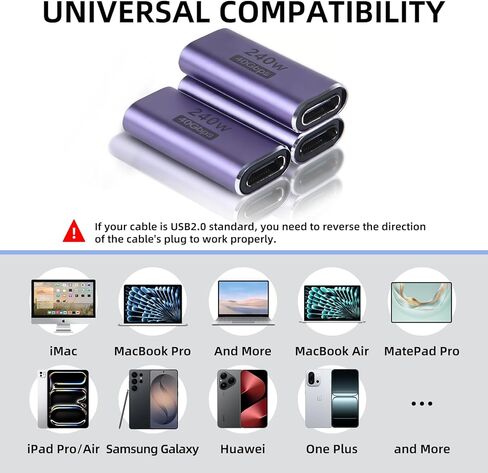 3 حزم محول USB C أنثى إلى أنثى، وصلة USB C إلى USB C تدعم الشحن بقوة 240 وات ونقل البيانات بسرعة 40 جيجابت في الثانية، ومخرج فيديو 8K@60 هرتز من النوع C متوافق مع أجهزة MacBook وiPad وThunderbolt 4/3 in Kuwait