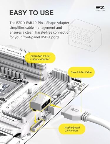 EZDIY-FAB USB 3.2 Gen 1 19-Pin 90 درجة L-شكل محول، اللوحة الأم USB 3.0 محول رأس داخلي، 19-Pin ذكر إلى أنثى محول للوحة الأمامية USB-A، أبيض -STD in Saudi Arabia