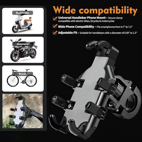 Bike Phone Holder Handlebar, Motorcycle Phone Holder, Bike Phone Mount, Bike Accessories, Anti-Shake&Camera Friendly, Compatible with iPhone, Samsung and All 4.7" to 7.2" Smartphones in Saudi Arabia