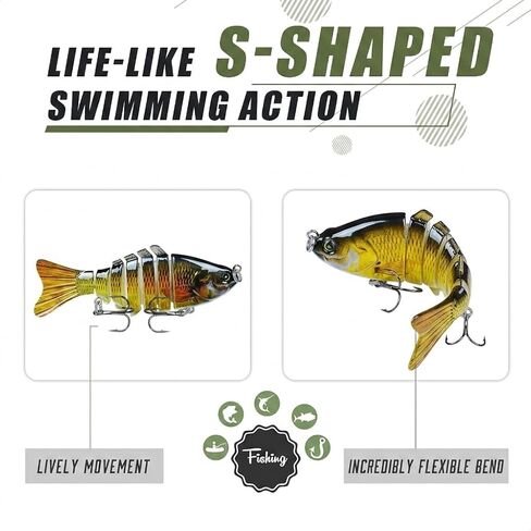 Fishing Lure with Treble Hook – Easy Catch: Wiggling, Vibrating, Rattling with Noise,Heavy-Duty Fiber Joint, Jointed Swimbait for Bass, Trout, Crappie – Ideal for Family Fishing in Saudi Arabia