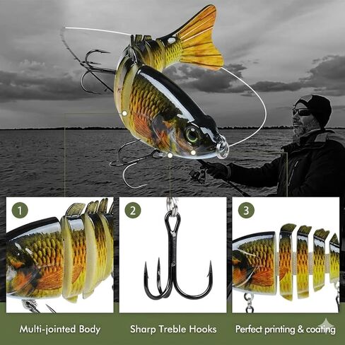 Fishing Lure with Treble Hook – Easy Catch: Wiggling, Vibrating, Rattling with Noise,Heavy-Duty Fiber Joint, Jointed Swimbait for Bass, Trout, Crappie – Ideal for Family Fishing in Saudi Arabia
