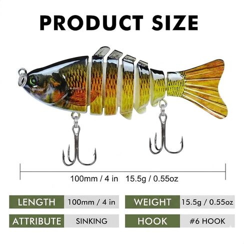 Fishing Lure with Treble Hook – Easy Catch: Wiggling, Vibrating, Rattling with Noise,Heavy-Duty Fiber Joint, Jointed Swimbait for Bass, Trout, Crappie – Ideal for Family Fishing in Saudi Arabia