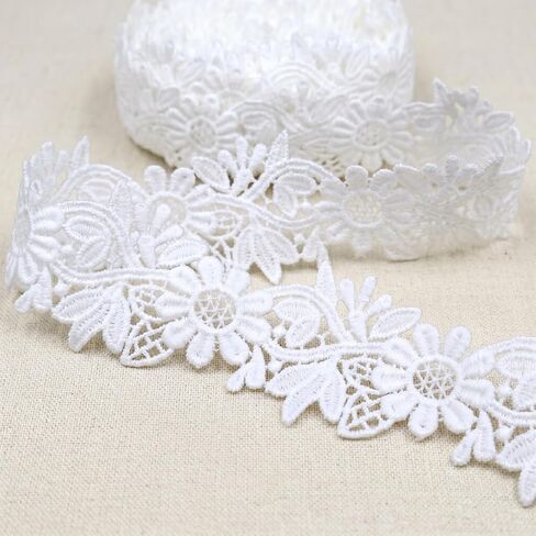 White Lace Trim 7 Yards Venise Lace Ribbon Embroidery Lace Trim Butterfly Craft Lace for Sewing, DIY Crafts, Costumes, Gowns, Home Decor in Saudi Arabia