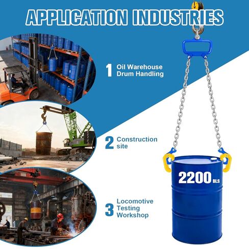 Chain Drum Lifter 2200 lbs Capacity Vertical Drum Barrel Clamp with Self-Locking Hook 1-Ton Lifter for 30-55 Gallon Drums Industrial Lift for Chemical Construction in Saudi Arabia