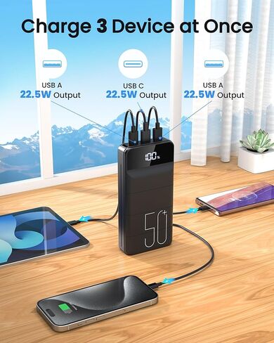 شاحن محمول LOOPEAK بقوة 50000 مللي أمبير في الساعة 22.5 وات للشحن السريع، شحن سريع USB C مع 3 مخارج ومدخلين، شاشة LED، حزمة بطارية هاتف خلوي خارجية ذات سعة كبيرة لهواتف iPhone وSamsung وiPad in Kuwait