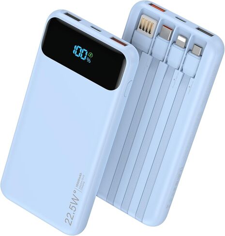 Portable Charger, 10000mAh 22.5W Fast Charging Power Bank with 4 Built-in Cables, Travel Essentials Battery Pack with LED Display, 6 Outputs Charging Bank Compatible with iPhone, iPad, Samsung Pink in Saudi Arabia
