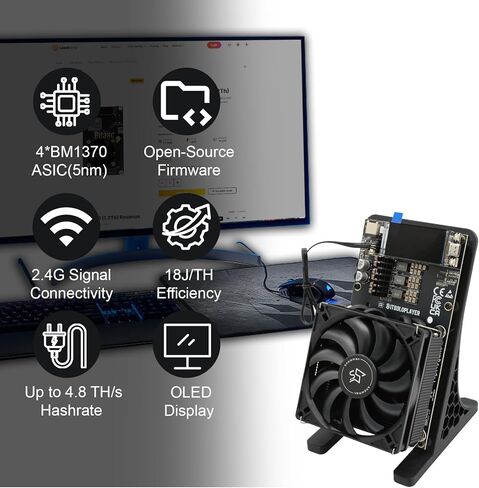 جهاز تعدين البيتكوين NerdQaxe++، 4.8TH/s BM1370 *4 شرائح ASIC، جهاز تعدين BTC للاستخدام المنزلي، آلة تعدين تشفير منفردة مفتوحة المصدر، إشارة 2.4 جيجا، شاشة LCD، مروحة تبريد الهواء، مصدر طاقة in Kuwait