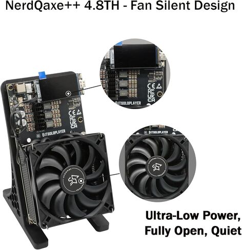 جهاز تعدين البيتكوين NerdQaxe++، 4.8TH/s BM1370 *4 شرائح ASIC، جهاز تعدين BTC للاستخدام المنزلي، آلة تعدين تشفير منفردة مفتوحة المصدر، إشارة 2.4 جيجا، شاشة LCD، مروحة تبريد الهواء، مصدر طاقة in Kuwait