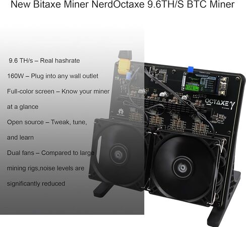 جهاز تعدين Bitcoin من NerdOCTaxe، جهاز تعدين ASIC محدث بكفاءة 9.6TH/s 16.6J/TH، طاقة منخفضة 160 وات، إشارة 2.4G وآلة تشفير مفتوحة المصدر بمروحة مزدوجة هادئة لتعدين BTC in Kuwait