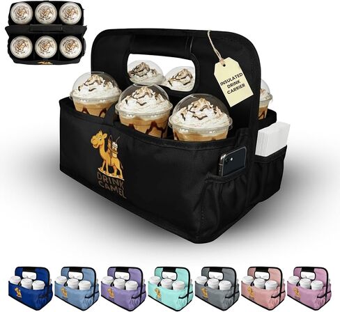 Reusable Drink Carrier with Handle – Durable No-Spill Insulated & Collapsible Beverage Bag with Pockets, Portable Caddy for On-the-Go Delivery, Travel & Car Use (4 Cup Carrier, Black) in Saudi Arabia
