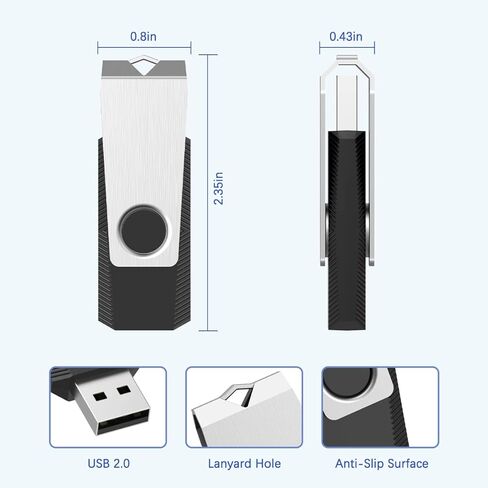 RAOYI 32GB USB 2.0 Flash Drive Swivel Metal Memory Stick Thumb Drive for Data Storage (Black) in Saudi Arabia